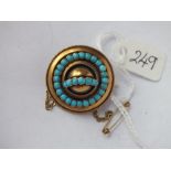 Victorian 15ct gold & turquoise hair locket brooch