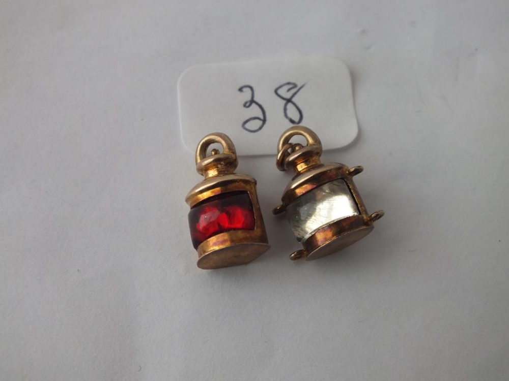 Two 9ct ships lamps charms