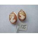 Pair large gold mounted cameo earrings
