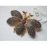 Large silver gilt diamond mounted insect brooch 18.6gms