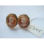 Pair 9ct large cameo earrings 3.8g inc