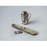 Small kitchen dredger, 1” over handle Chester 1895 by CS & FS, also another