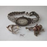 Bag silver items watch, brooch etc