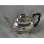 Georgian boat shaped teapot, 11” over spout Lon 1810 by TW JH 550g.