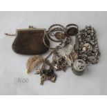 Bag of assorted costume jewellery etc.