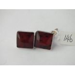 Pair silver and amber square cufflinks