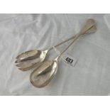 Pair of plain O. EP salad servers - London 1909 – 200gms