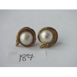 Pair large 9t Mabe pearl earrings