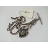 Good silver double curb link watch albert with shield fob