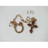 9ct horseshoe pendant necklace and 9ct garnet cross