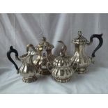 Continental 4 piece tea and coffee set with ribbed bodies and flower finials – 1400gms