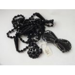 Black jet necklace and 2 brooches