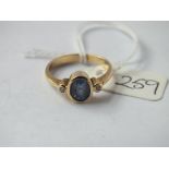 18ct gold mounted three stone sapphire and diamond ring approx. size N