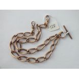 HEAVY 9CT ROSE GOLD ALBERT CHAIN each link stamped set with 2 dog clips and T bar 17" long 55.7g