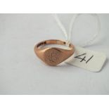 9ct rose gold signet ring approx. size O 3.6g