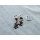 Garnet and pearl silver and gold drop earrings