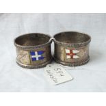 Pair of napkin rings with enamel flags – Sheff 1934/1930 – 40gms