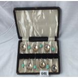 Set of 6 boxed bean topped spoons – Sheff 1933 by EV Fanders