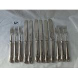 Set of 6 Victorian dessert knives and forks with crested beaded handles - Sheff 1863 by Martin