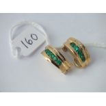 Pair of heavy 18ct gold diamond and emerald ear clips – 12.7gms