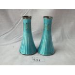 Pair of enamelled vases of concave form – B’ham 1920 – 3” high