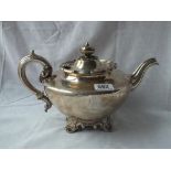 An early Victorian tea pot on 4 scroll feet – B’ham 1842 – by REA 775gms