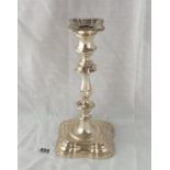 George II style candle stick with detachable nozzle – 9.5” high Sheff 1905 By WF, AF