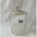 Silver covered preserve pot with glass body – B’ham 1901