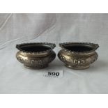 Pair of oval Victorian salts with ribbon decoration – B’ham 1899 - 48gms
