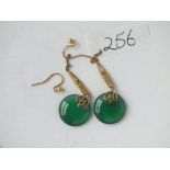 Pair green stone gold mounted earrings