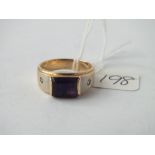 14ct gold amethyst & diamond ring approx. size L