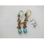 Pair gold and turquoise pendant earrings