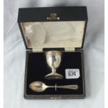 Christening set of an egg cup and spoon in box – B’ham 1949