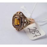 10ct fancy yellow stone ring approx. size L 2.7g inc