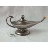 Stirling silver Aladdin’s lamp with scroll handle – 6” wide – 63gms