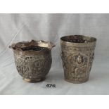 Indian beaker with embossed decoration and a small jardinière 168gms 65