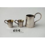 Three miniature mugs/tankards – unmarked