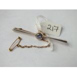 15ct gold sapphire bar brooch 4.1g inc