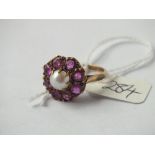 9ct pearl & garnet ring approx. size L - 3.6g