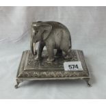 Indian silver elephant on a rectangular base with pad feet – 5.5” wide