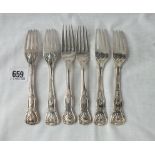 Set of 6 Irish dessert forks, Queens pattern – by ILB – Dublin 1844 335gms