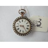 Attractive ladies enamelled & pearl fob watch