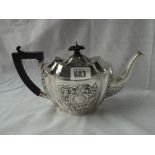 Shaped oval boat shaped tea pot embossed decoration – B’ham 1897 290gms