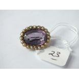 Antique gold mounted amethyst & pearl brooch