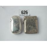 Two Vesta cases – one engraved with scrolls – Chester 1900 & B’ham 1898