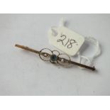 9ct pearl & blue stone bar brooch