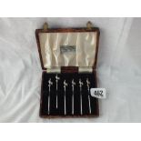 A set of 6 sterling silver cocktail sticks with cockerels finials – boxed
