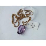 Amethyst pendant on 9ct rope twist chain