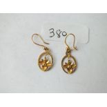 Pair of 9ct oval floral design earrings