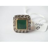 A LARGE 18CT EMERALD AND DIAMOND SQUARE SET RING 13.7gms